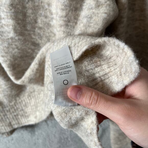 FRAME Swingy Turtleneck Sweater Oatmeal Small Padded Shoulder Alpaca Wool XS - Picture 4 of 7